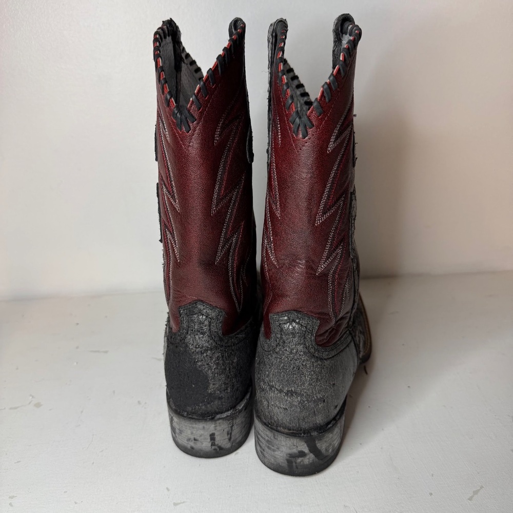 Ariat Boots Red Black Distressed Cowboy Western Whiplash? Men's Size 7.5 B - Picture 3 of 10
